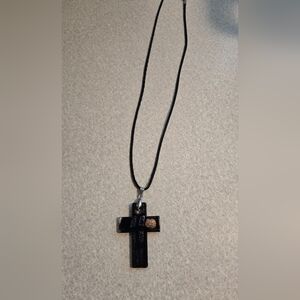 Beautiful Black Cross Necklace With Glitter Details On One Side